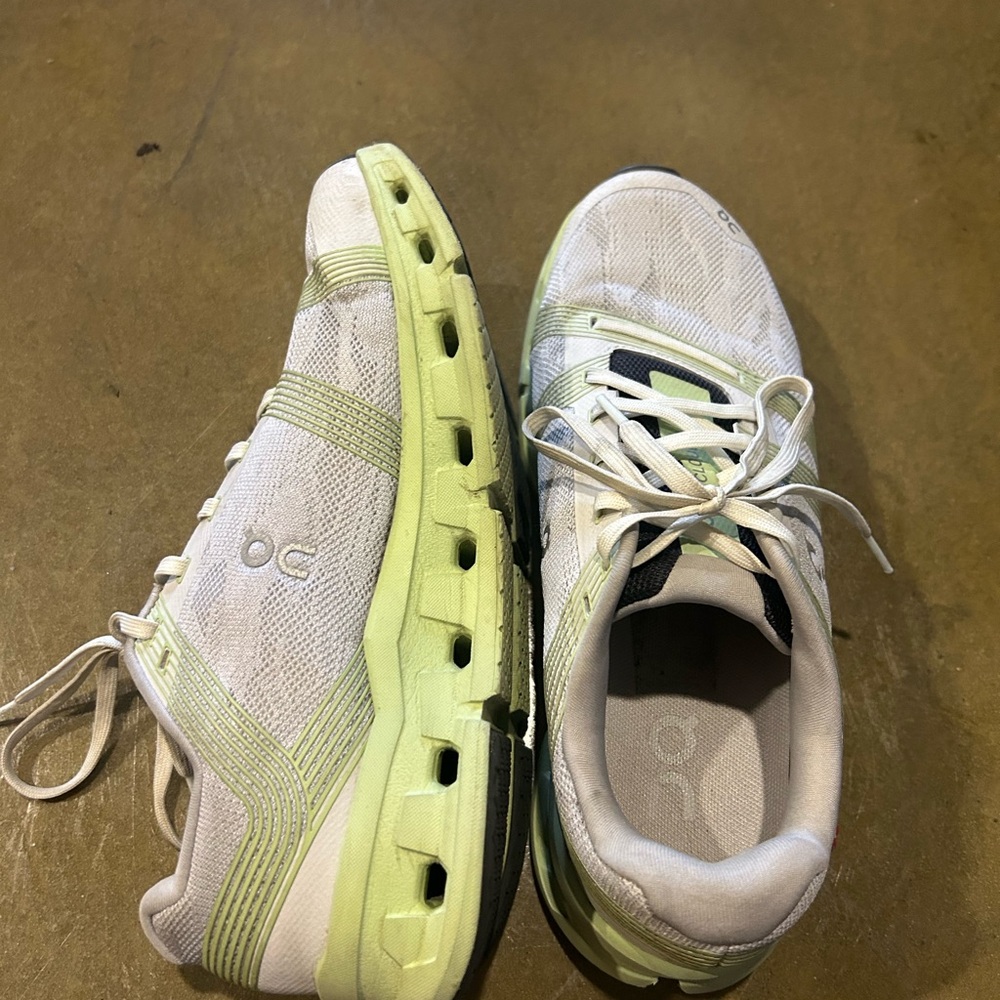 On Cloud Running White and Neon Athletic Shoes